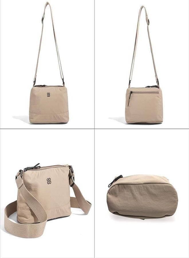 JAMBUVANTI جامبوفانتي (حقيبة كروس بودي واحدة للنساء، حقيبة كتف صغيرة من النايلون، محفظة بسيطة بسحاب، حقيبة يد متعددة الجيوب، محفظة صغيرة خفيفة الوزن للجنسين (كريمي)) - Image 3